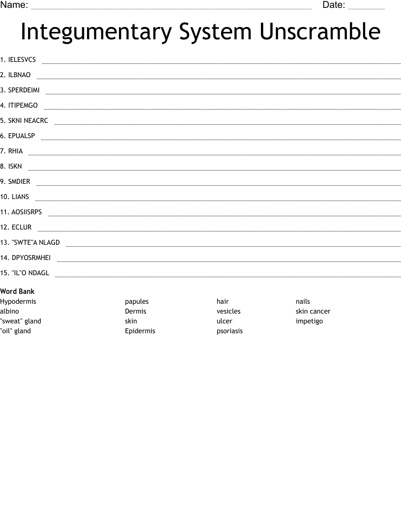Integumentary System Unscramble
