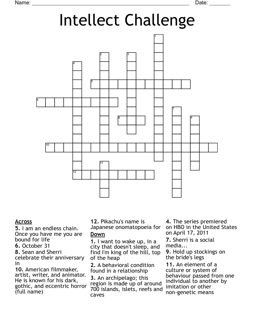 Intellect Challenge Crossword