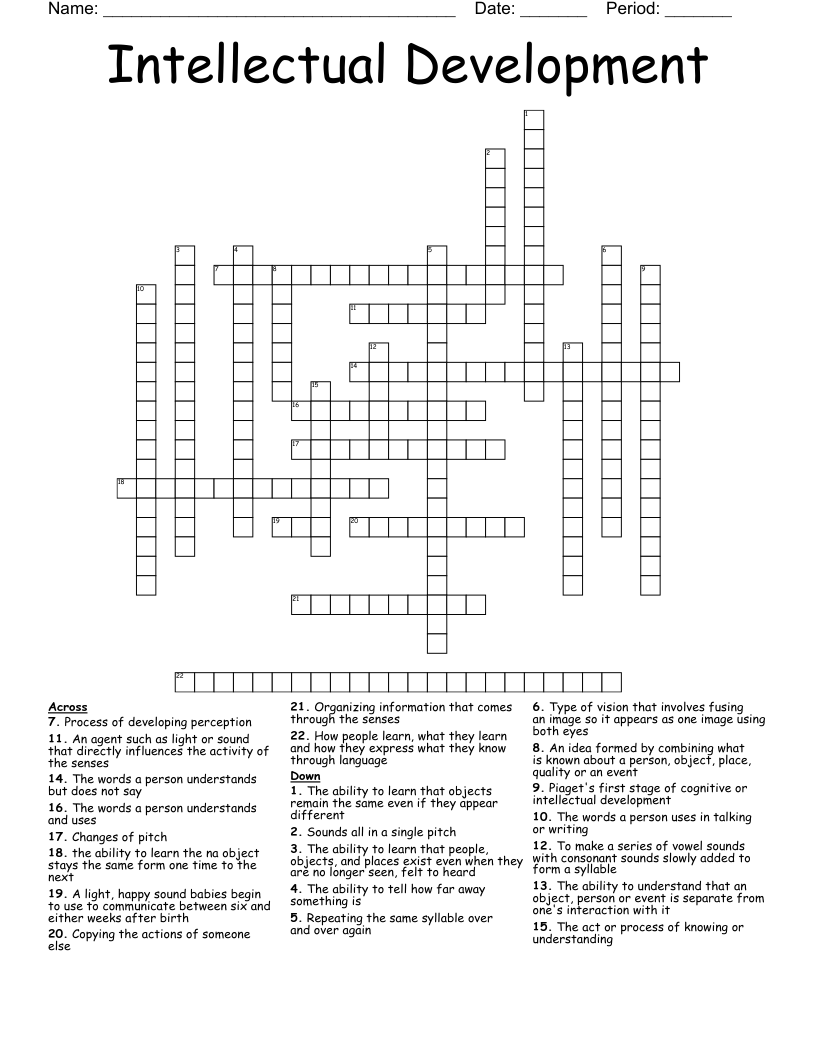 Intellectual Development Crossword