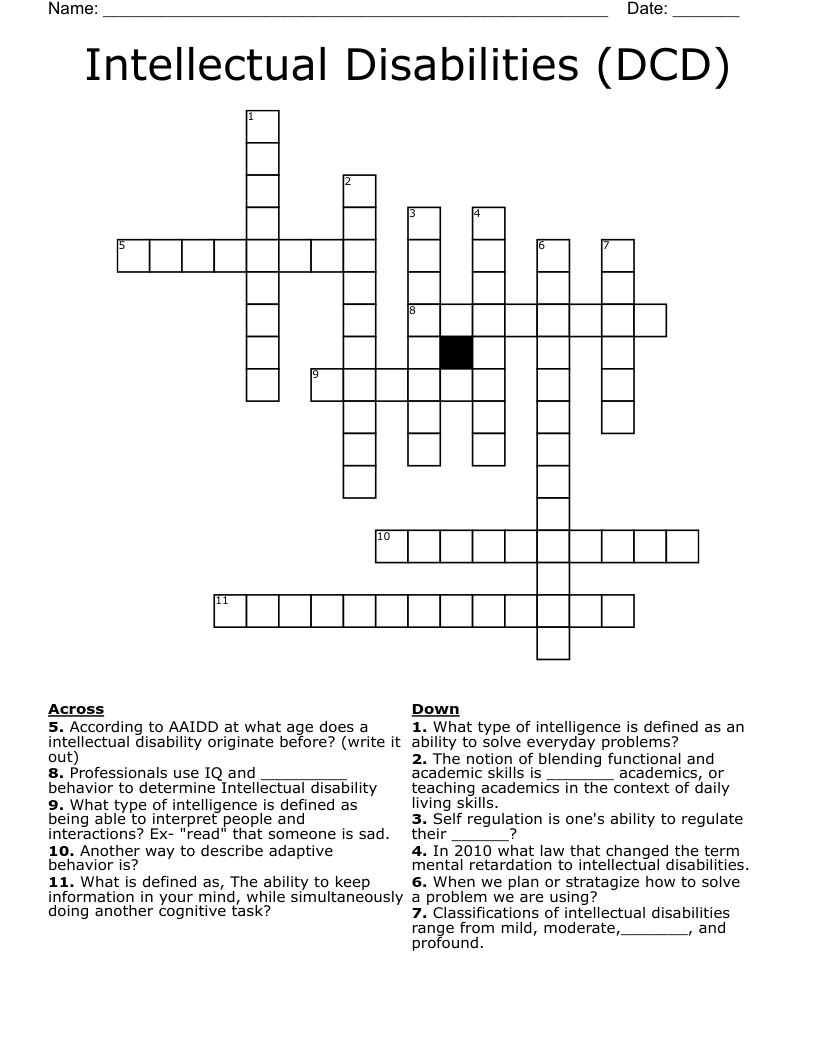 Intellectual Disabilities (DCD) Crossword