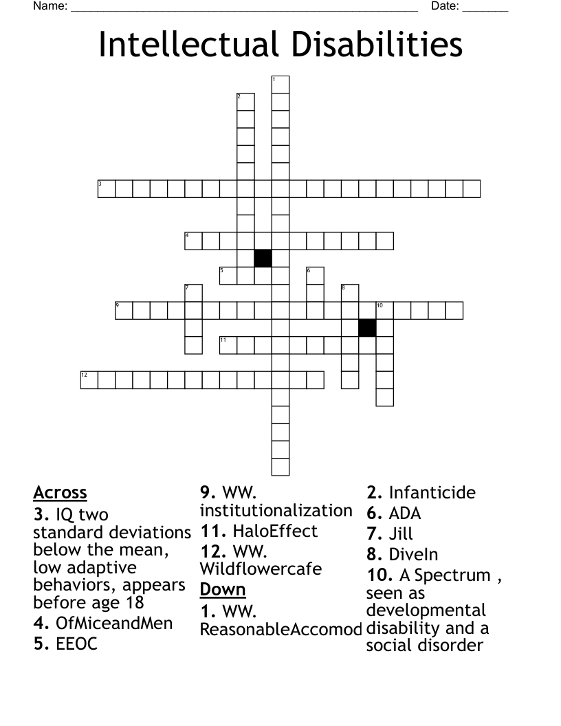 Intellectual Disabilities  Crossword
