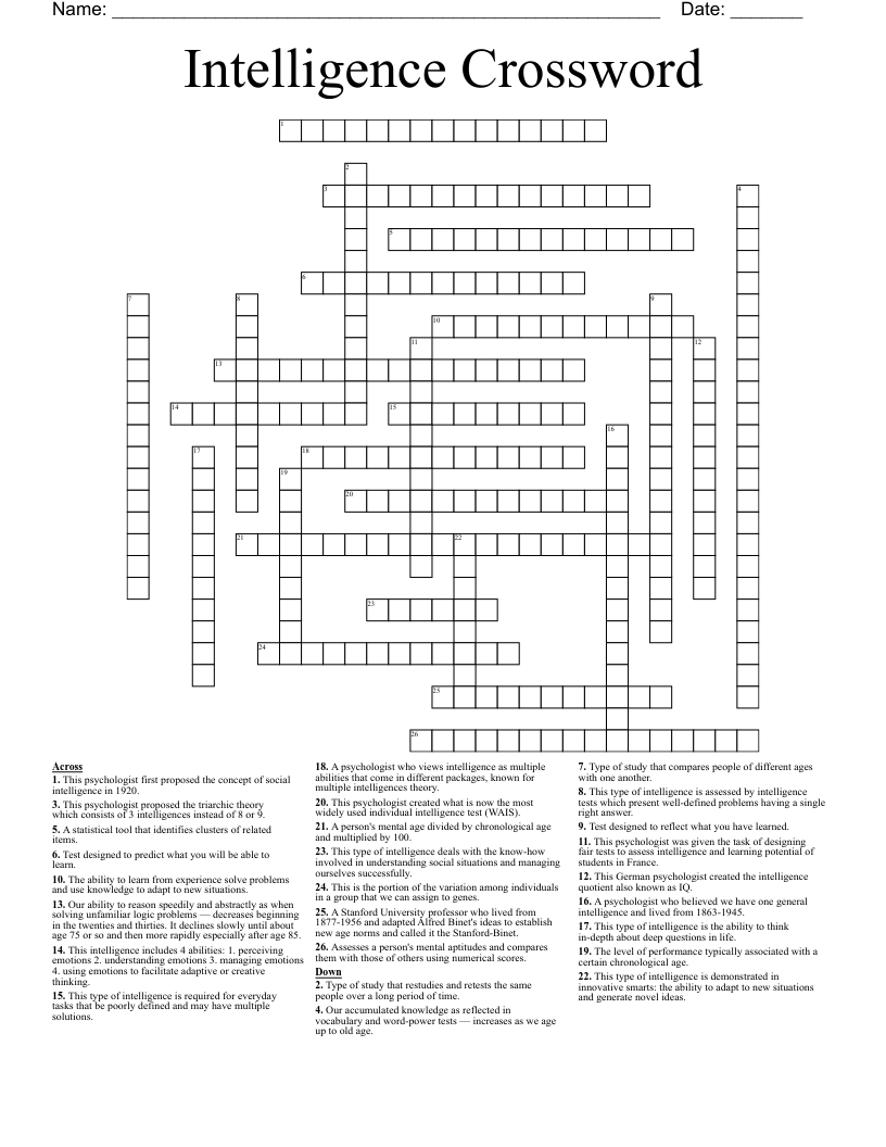 Intelligence Crossword