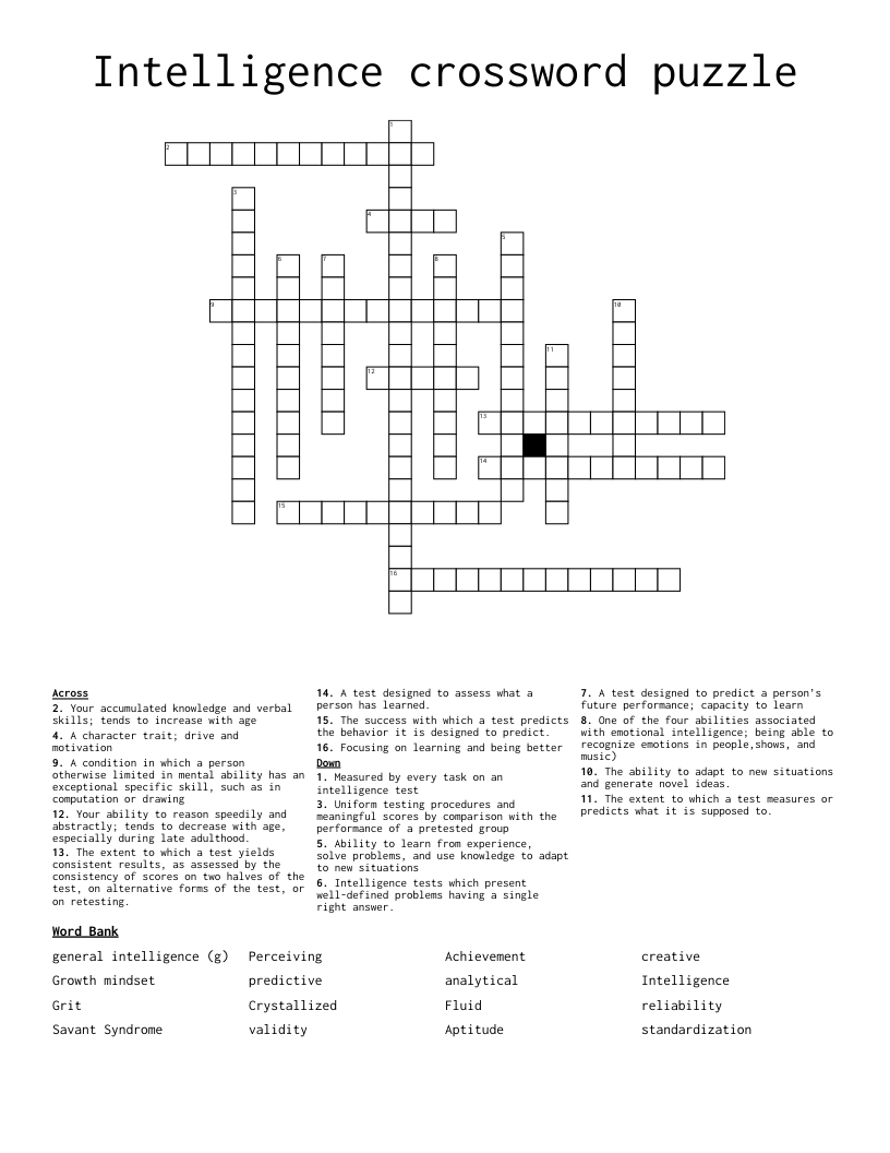 Intelligence crossword puzzle