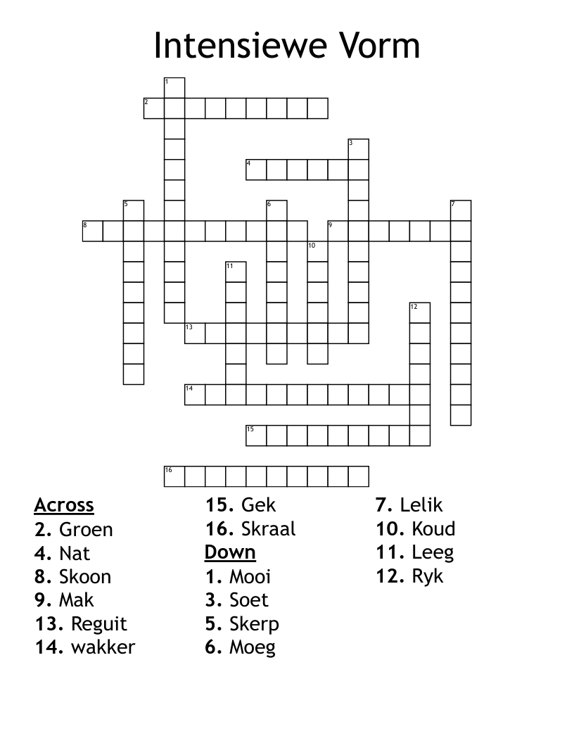 Intensiewe Vorm Crossword