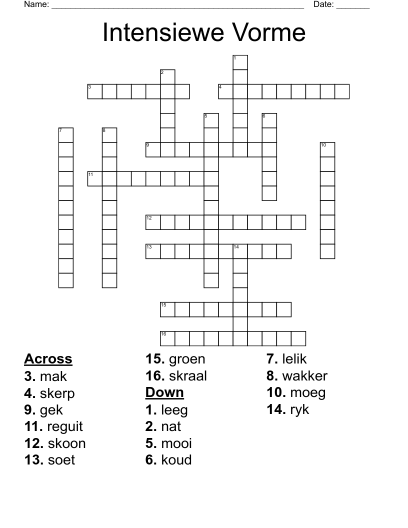 Intensiewe Vorme  Crossword