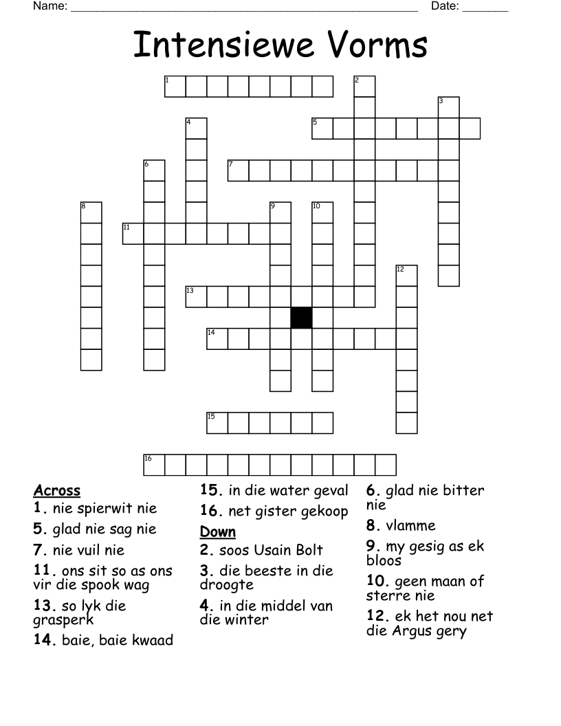 Intensiewe Vorms Crossword