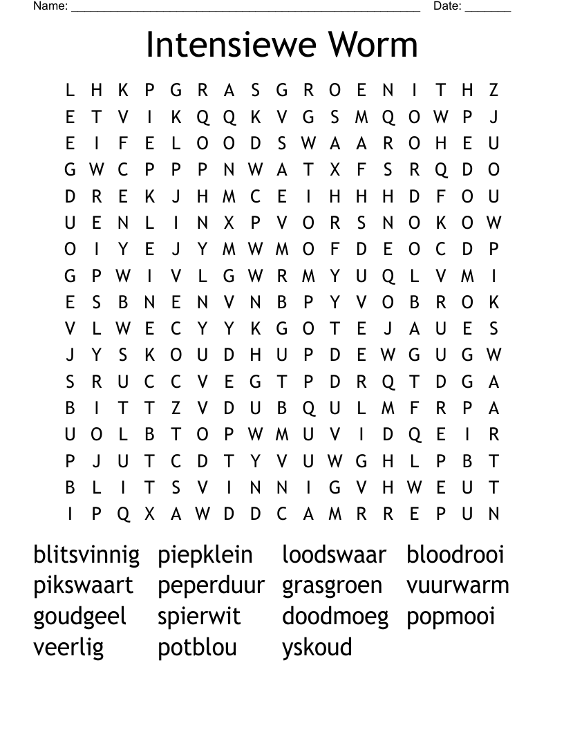 Intensiewe Worm Word Search