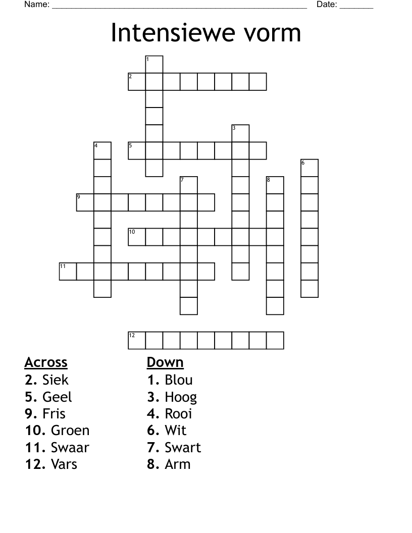 Intensiewe vorm Crossword