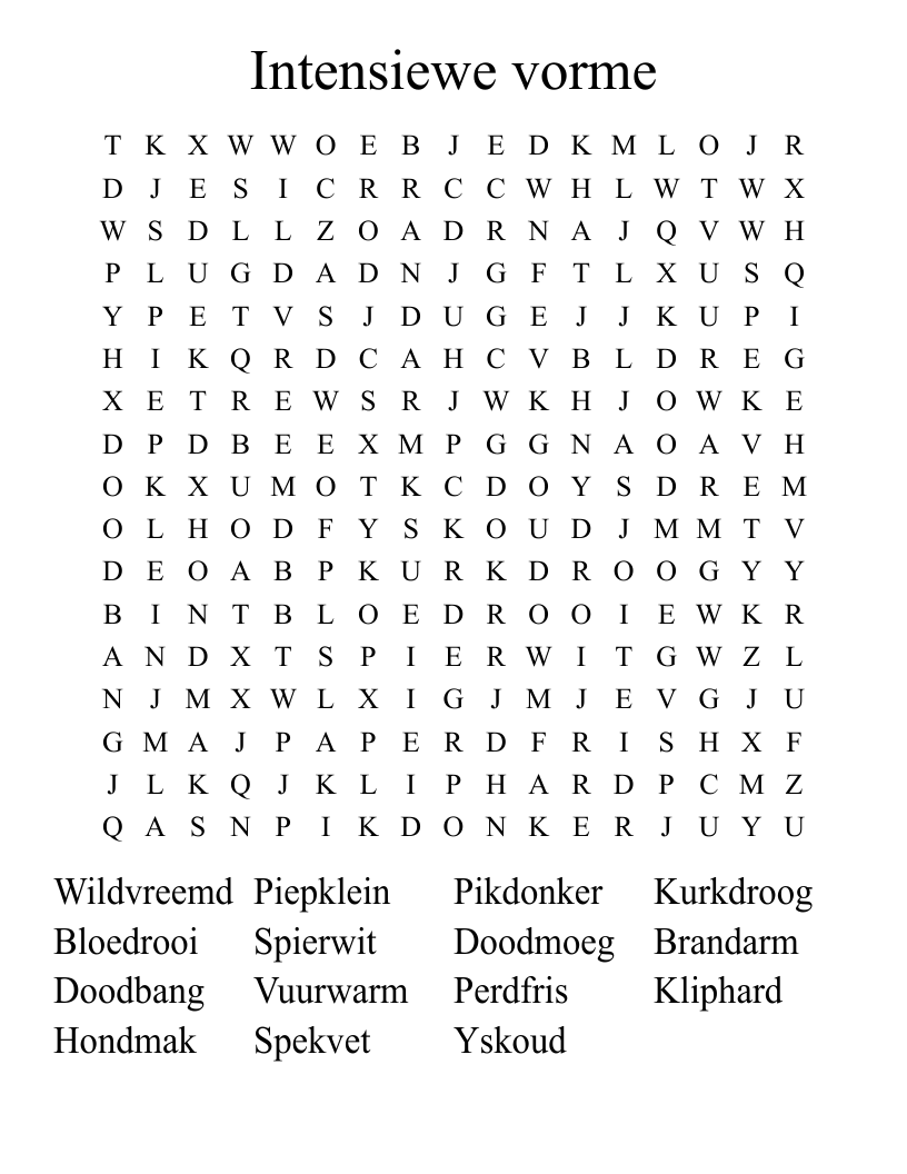 Intensiewe vorme Word Search