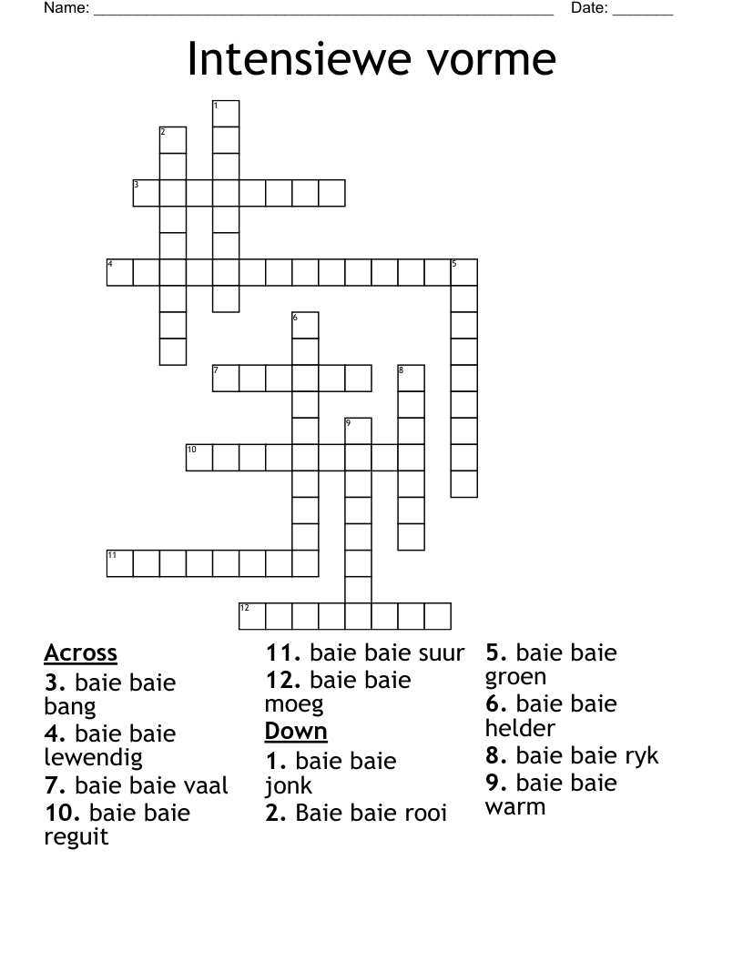 Intensiewe vorme Crossword