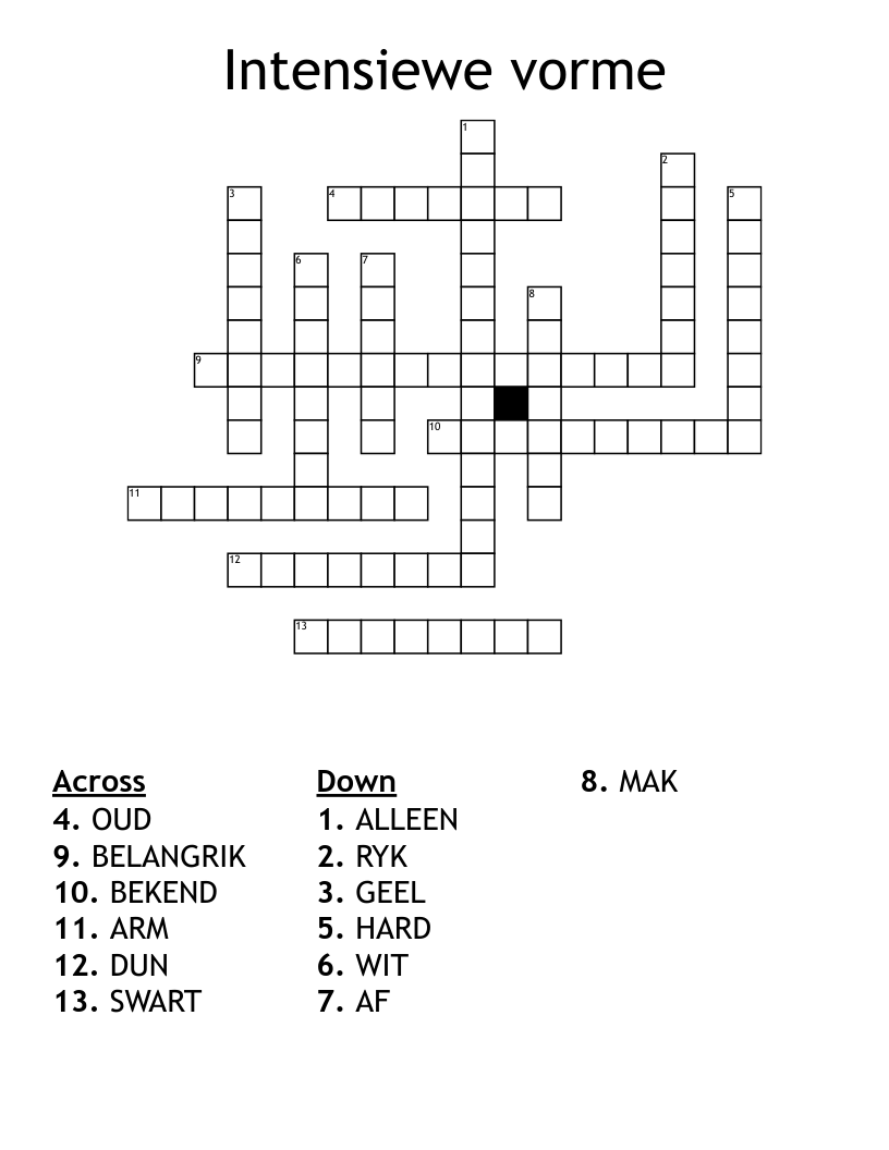 Intensiewe vorme Crossword
