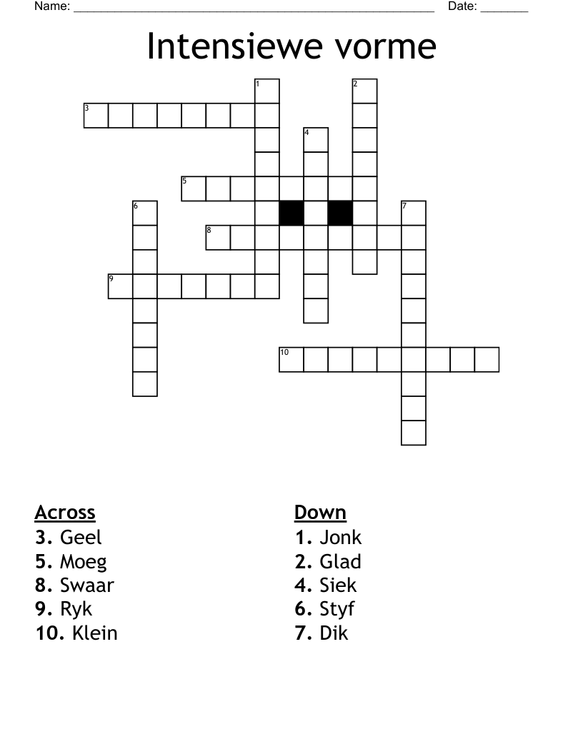 Intensiewe vorme Crossword