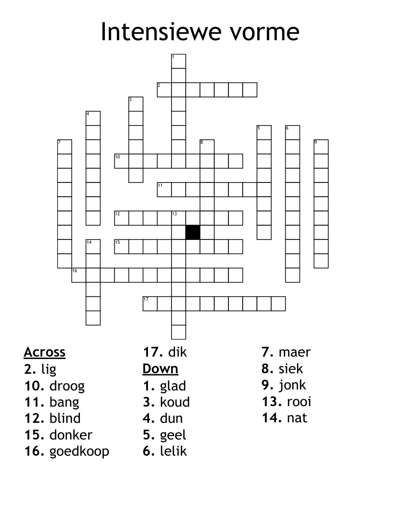 Intensiewe vorme Crossword