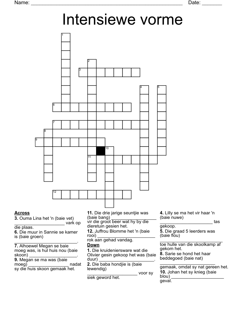 Intensiewe vorme Crossword