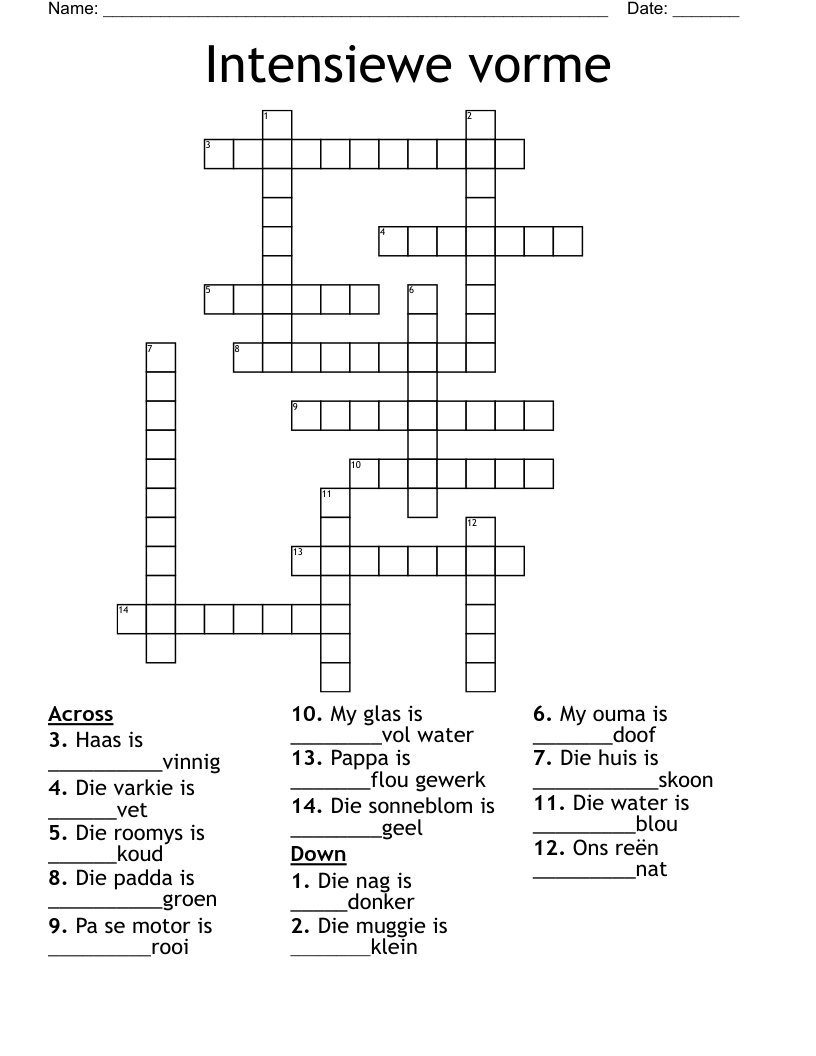 Intensiewe vorme Crossword