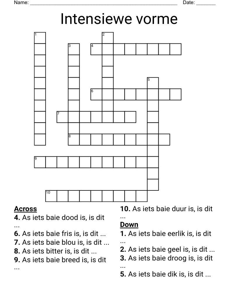 Intensiewe vorme Crossword