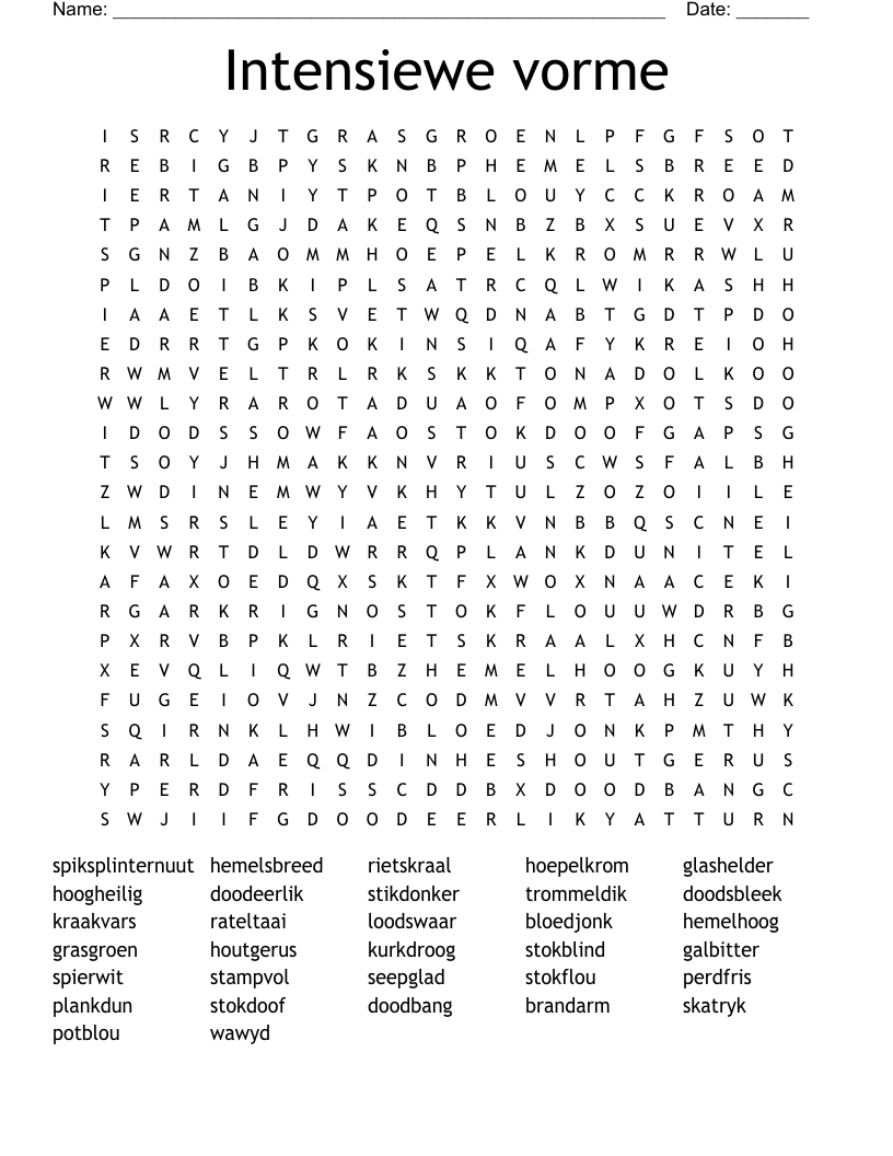 Intensiewe vorme Word Search