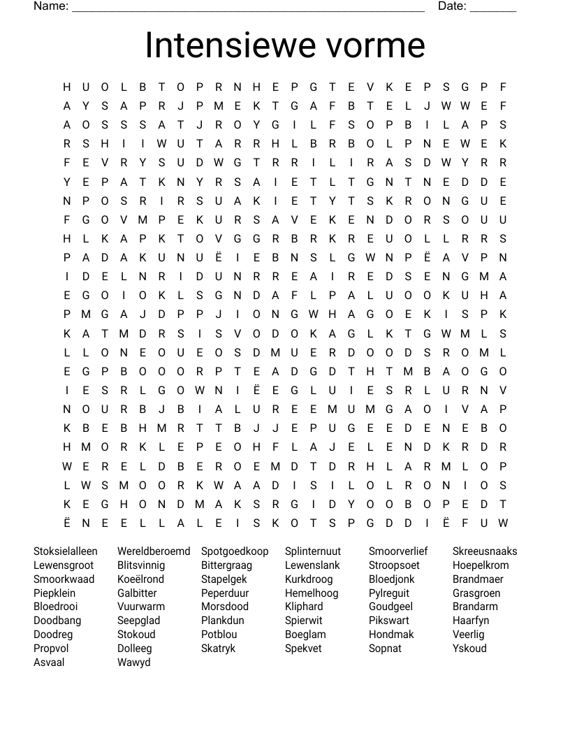 Intensiewe vorme Word Search