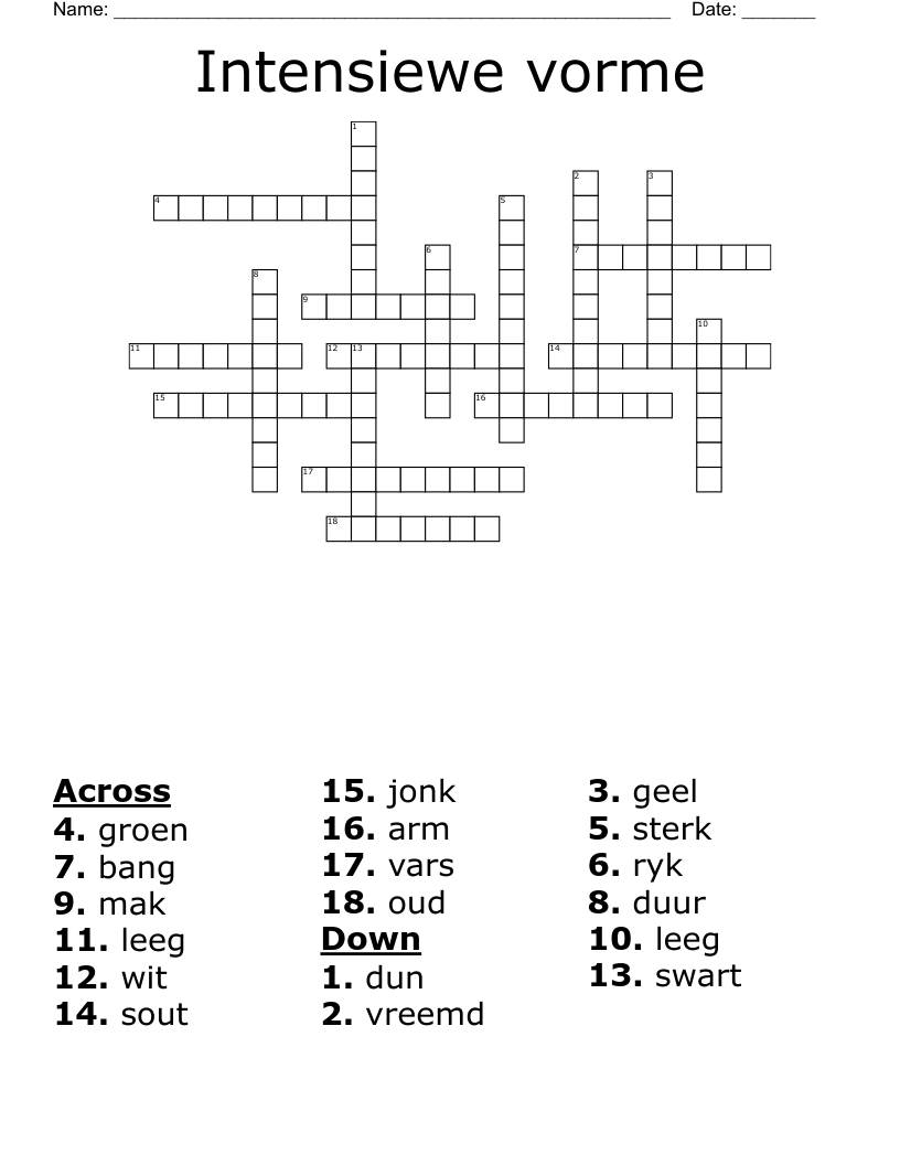 Intensiewe vorme Crossword