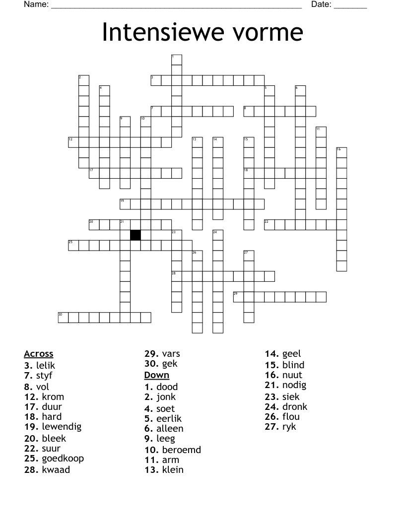 Intensiewe vorme Crossword