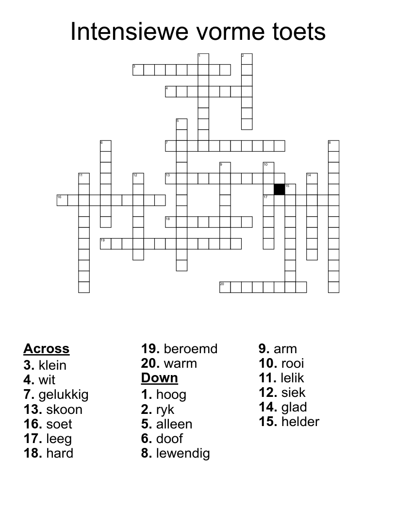 Intensiewe vorme toets Crossword