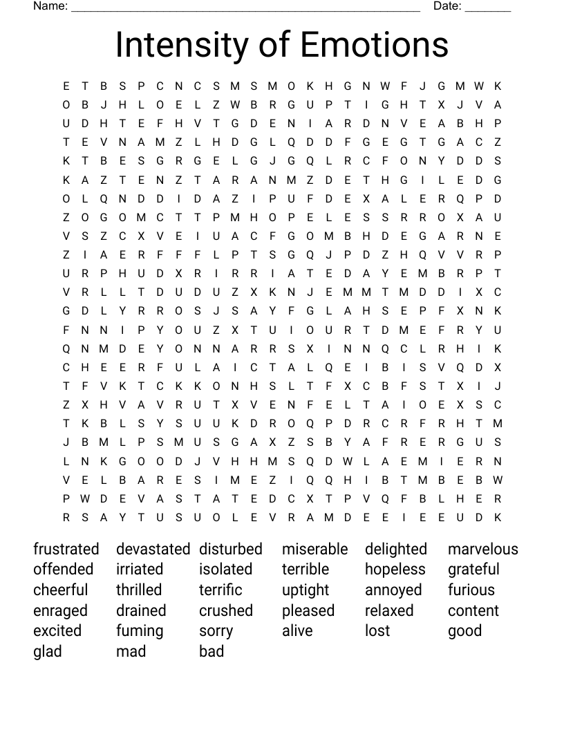Intensity of Emotions Word Search