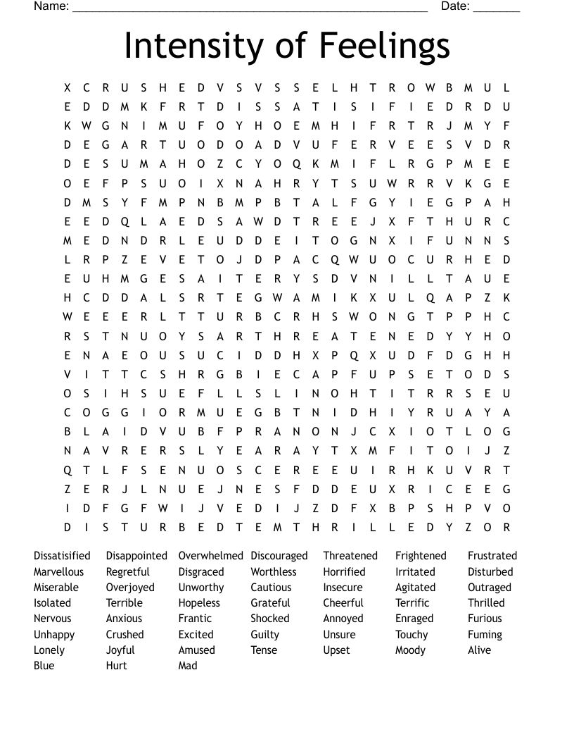 Intensity of Feelings Word Search