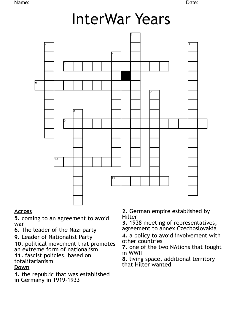 InterWar Years Crossword