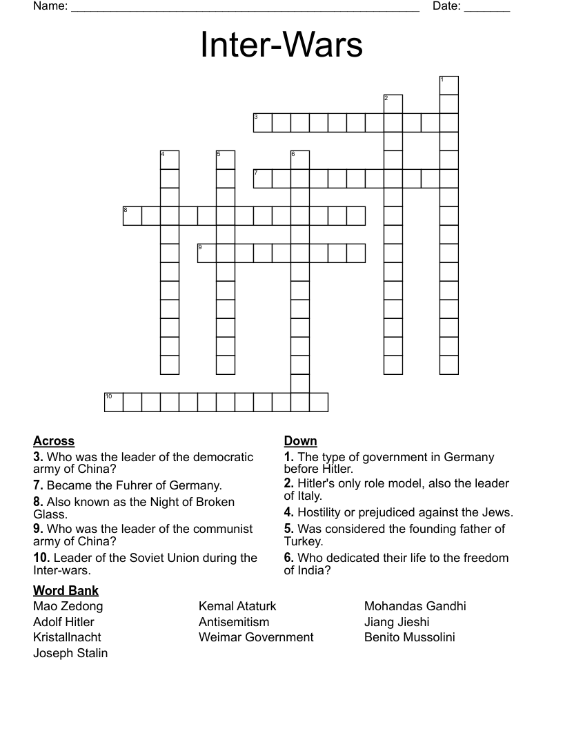 Inter-Wars  Crossword