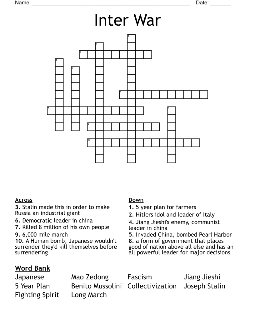 Inter War Crossword
