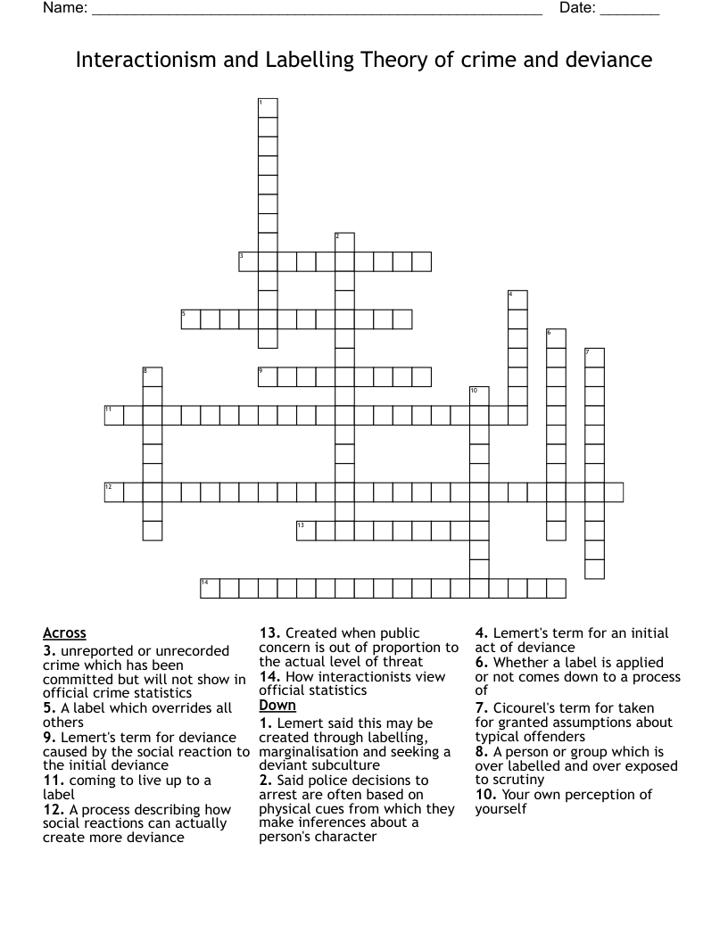 Interactionism and Labelling Theory of crime and deviance Crossword