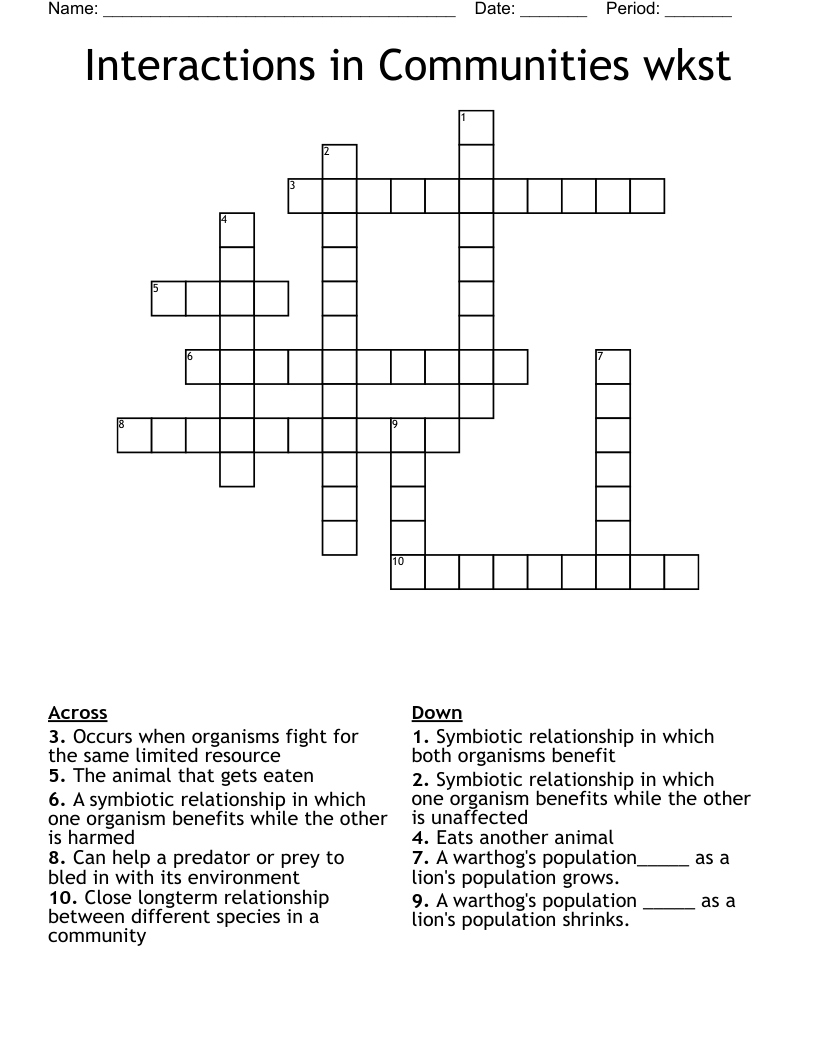 Interactions in Communities wkst Crossword