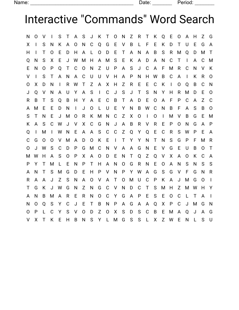 Interactive "Commands" Word Search