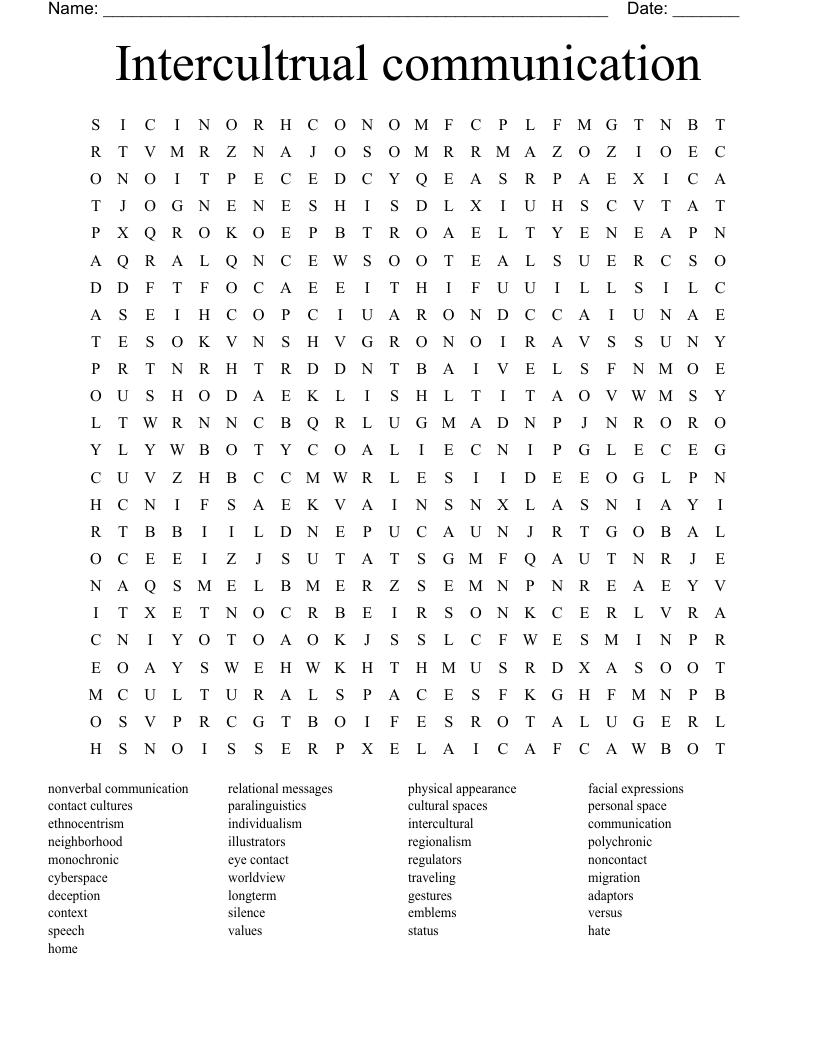Intercultrual communication Word Search