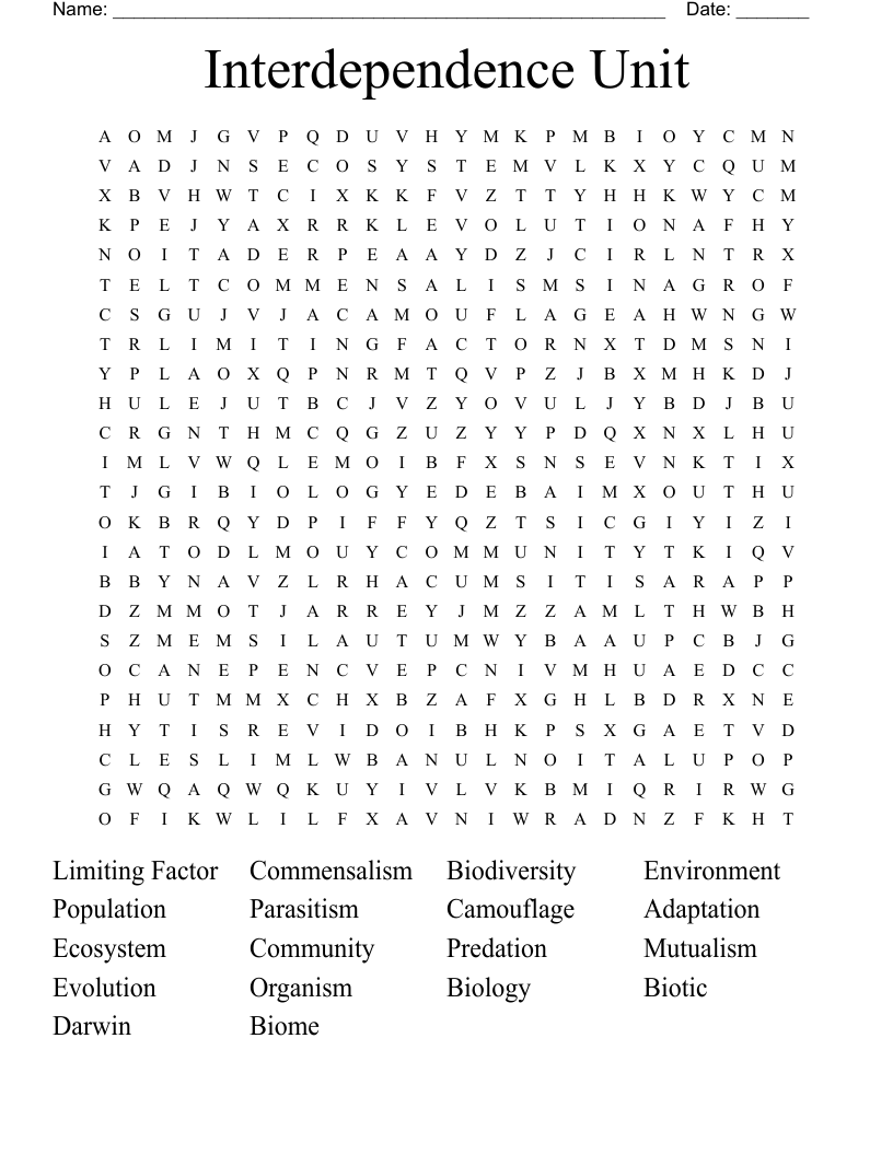 Interdependence Unit Word Search
