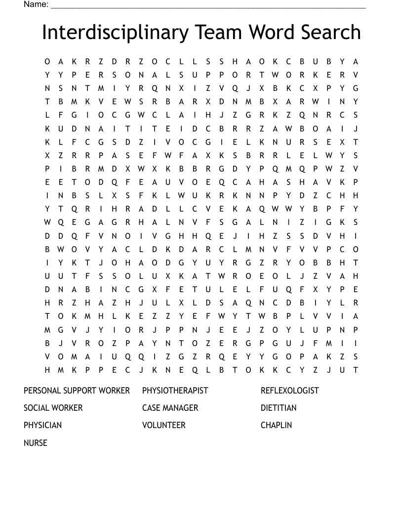 Interdisciplinary Team Word Search