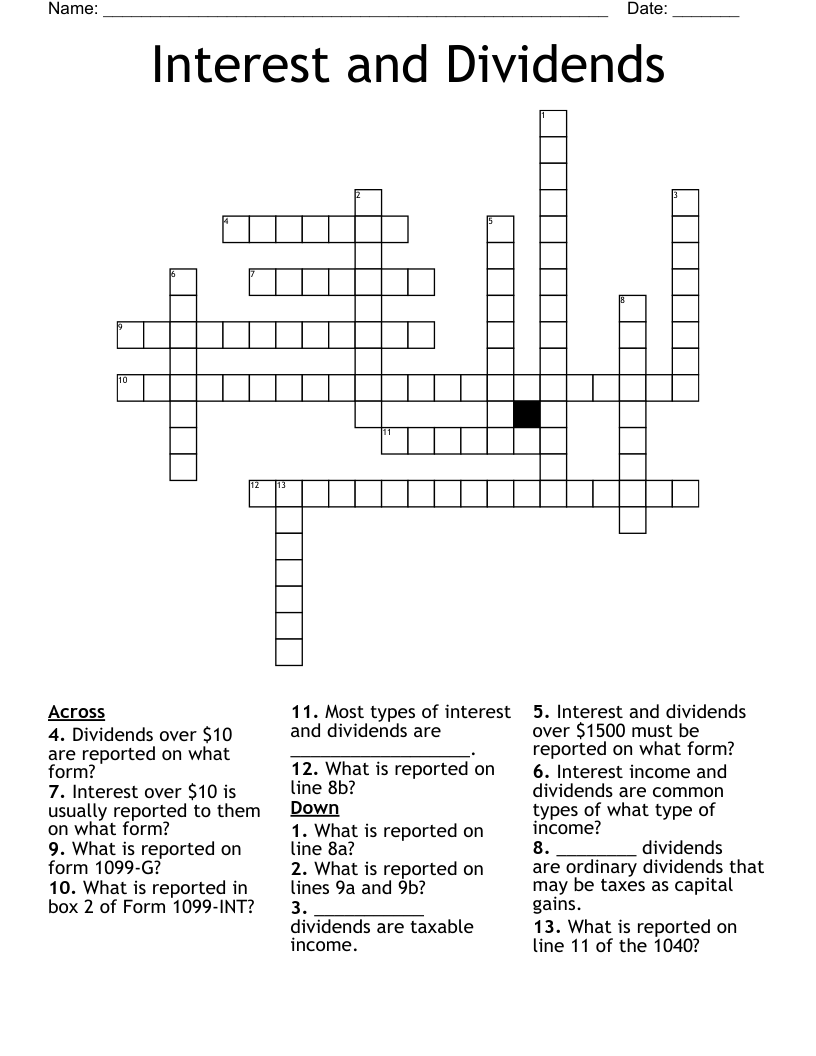 Interest and Dividends Crossword