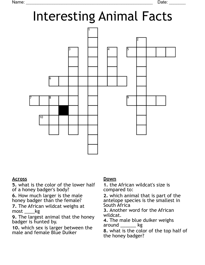 Interesting Animal Facts Crossword