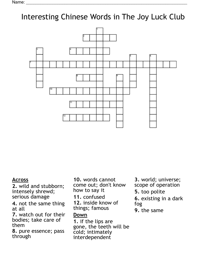 Interesting Chinese Words in The Joy Luck Club Crossword