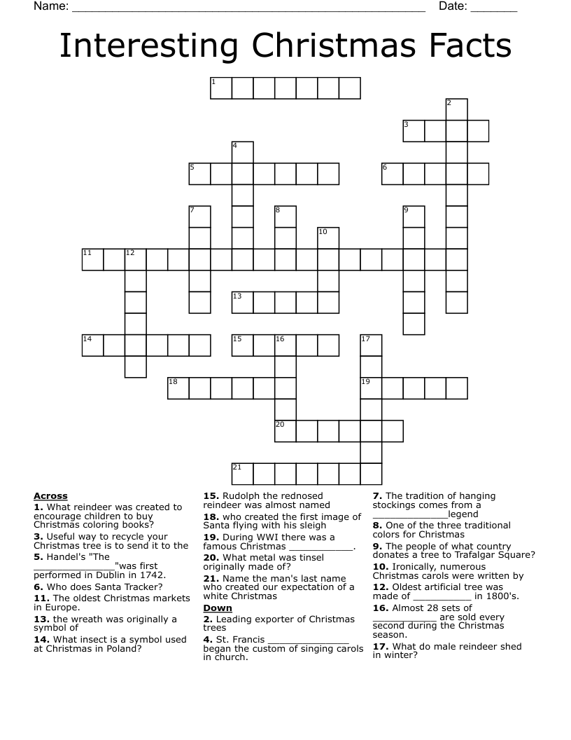 Interesting Christmas Facts Crossword
