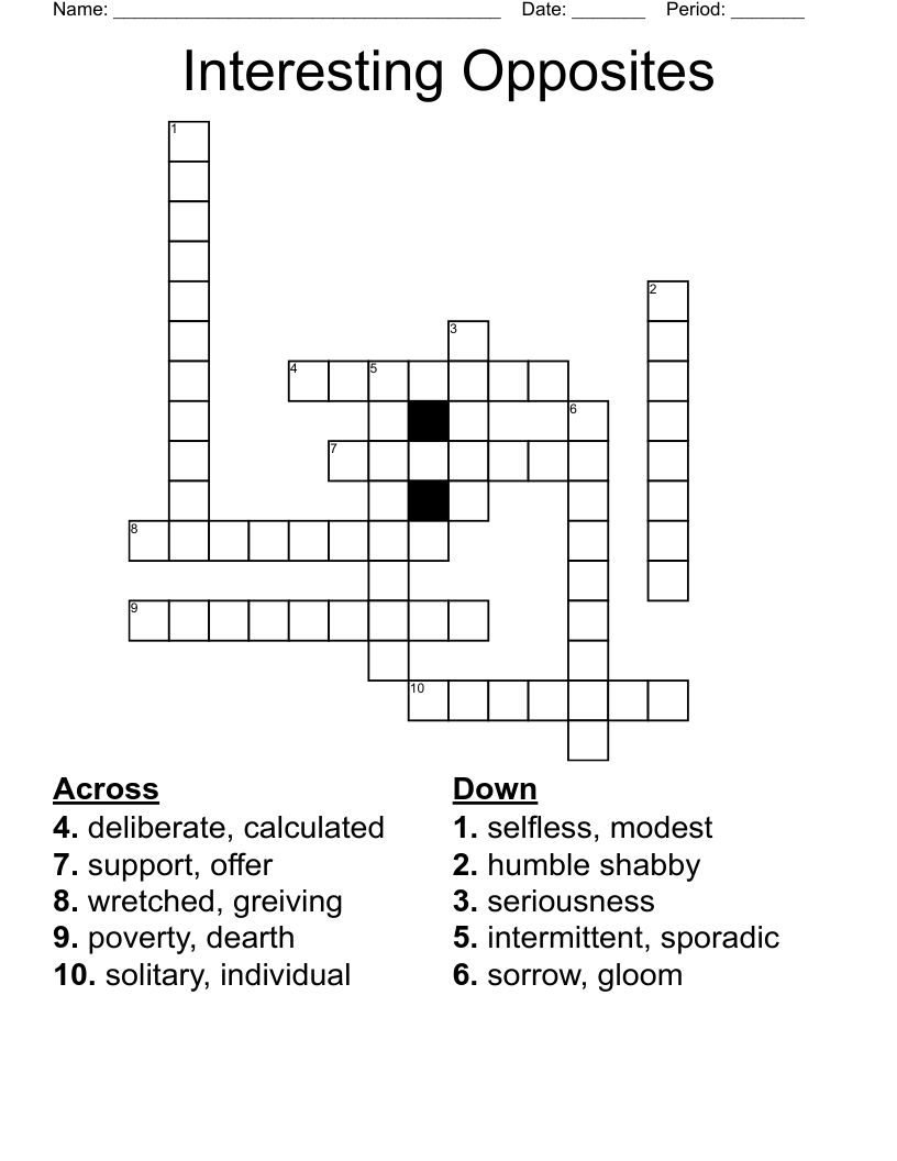 Interesting Opposites Crossword