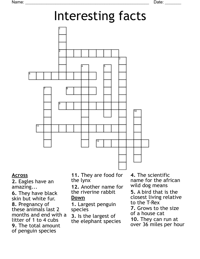 Interesting facts Crossword