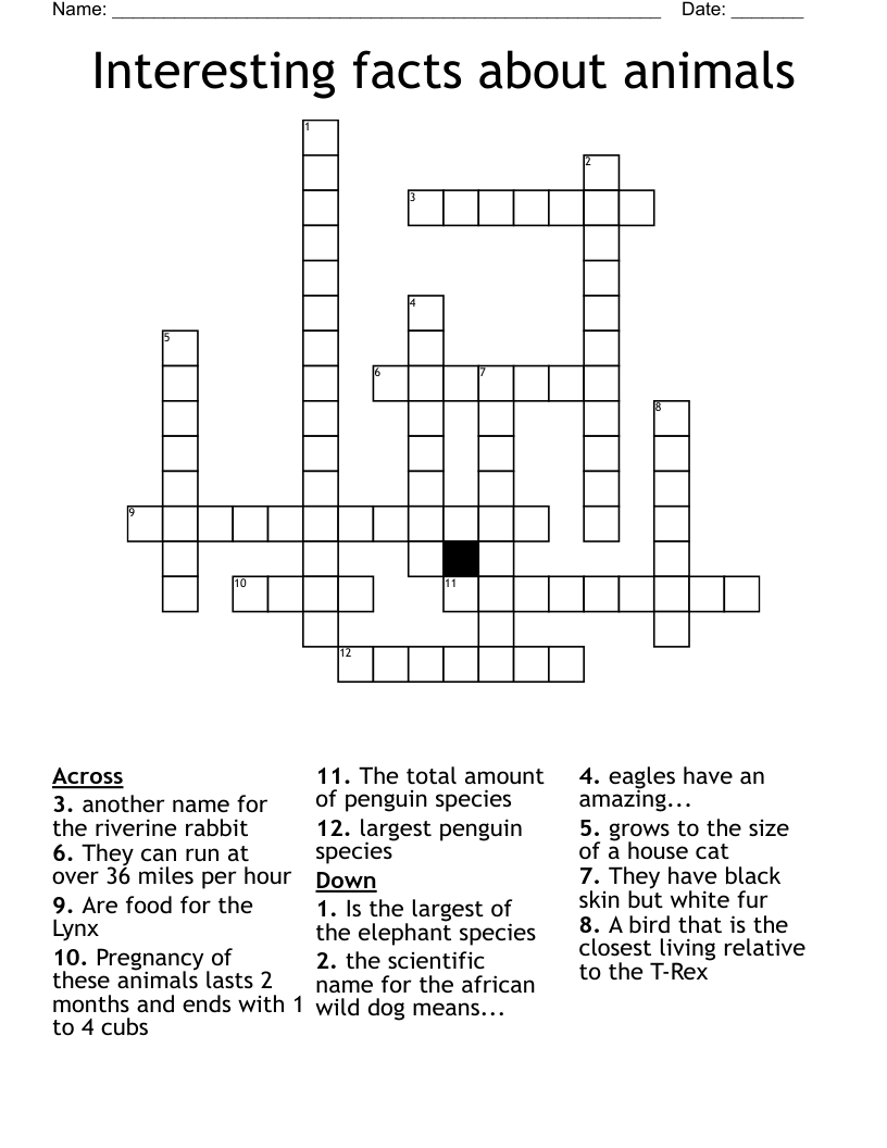Interesting facts about animals Crossword