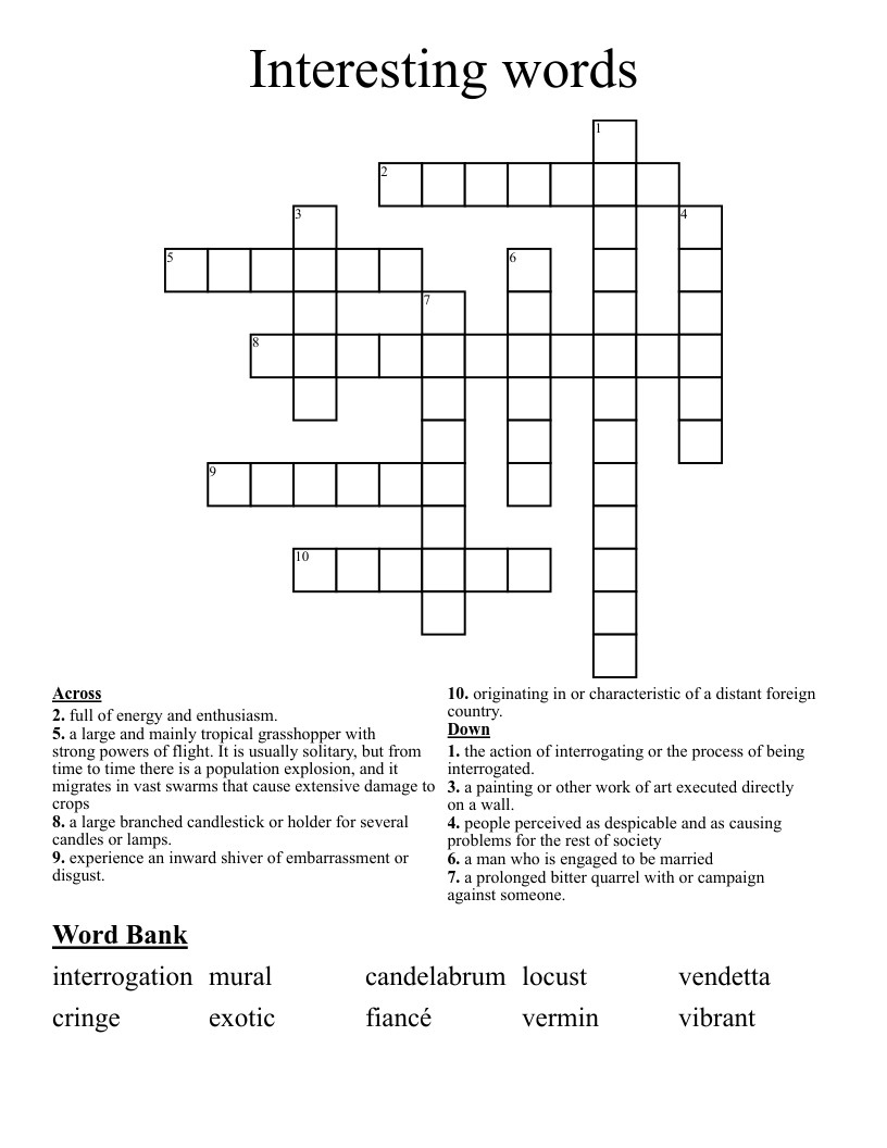 Interesting words Crossword