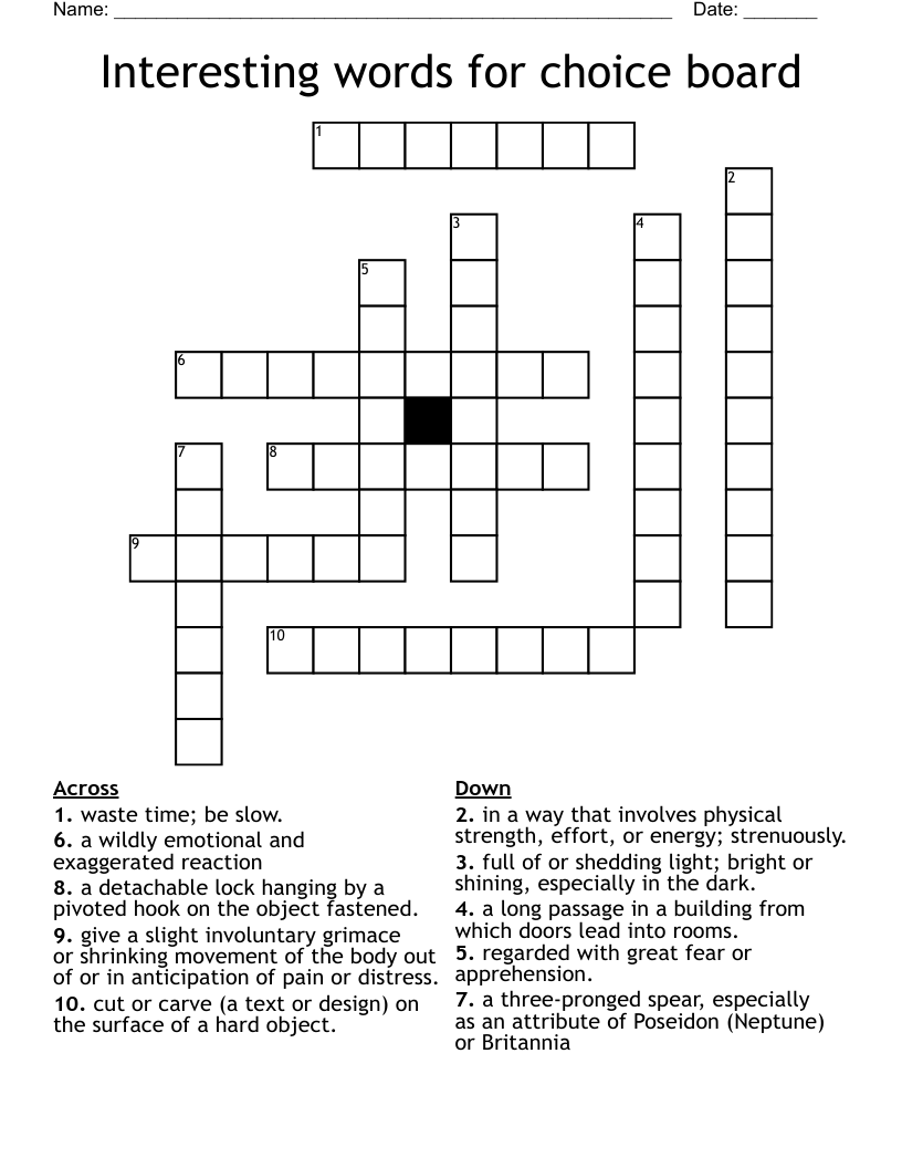 Interesting words for choice board  Crossword