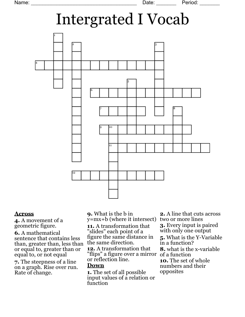 Intergrated I Vocab Crossword