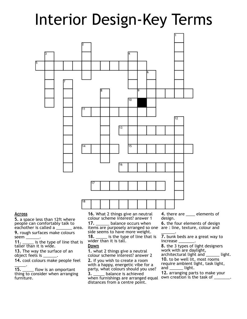 Interior Design-Key Terms Crossword