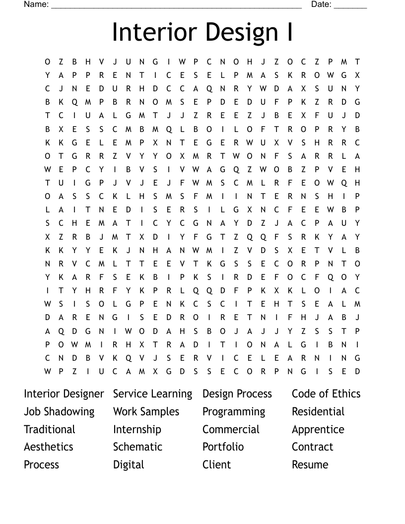 Interior Design I Word Search