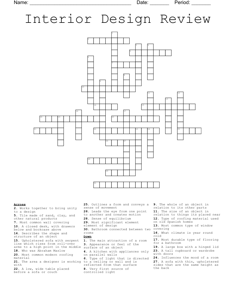 Interior Design Review Crossword