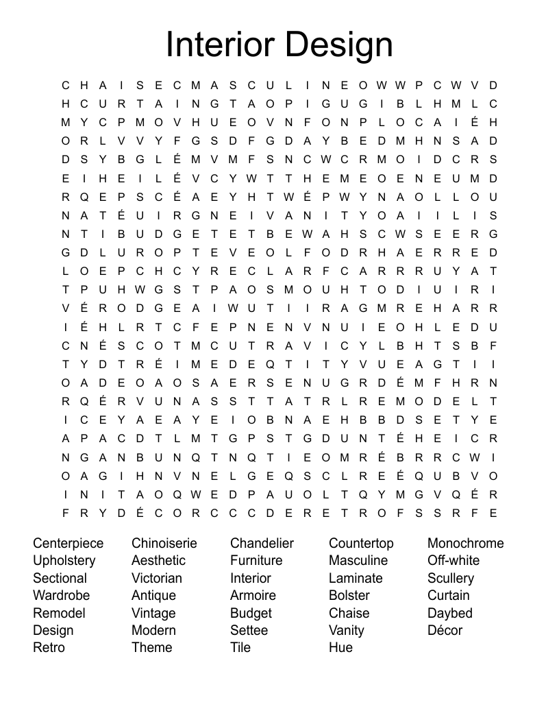 Interior Design  Word Search